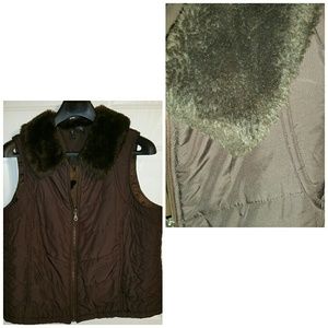 New Directions Brown  Vest Fux Fur Collar 3X